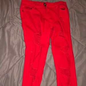 Dark Red ripped skinny jeans
